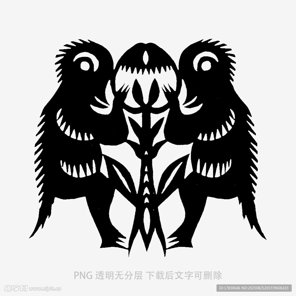 双鸟绕树剪纸艺术图案