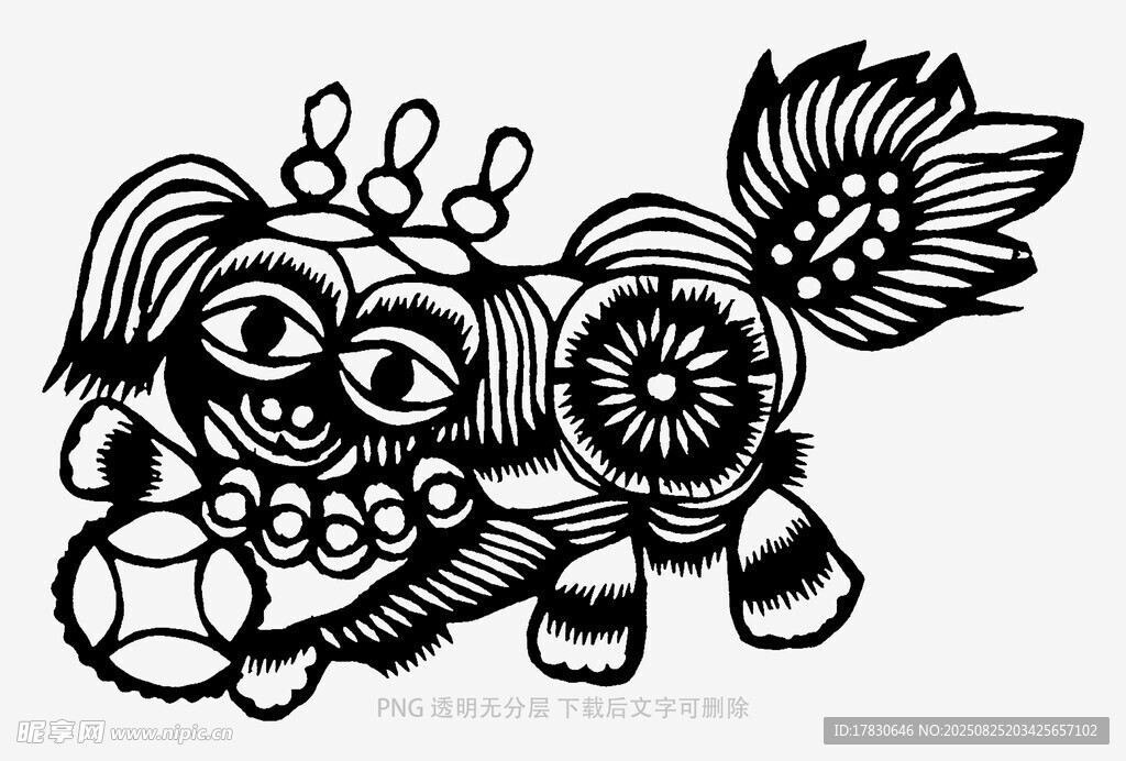 传统剪纸风的可爱狮子形象