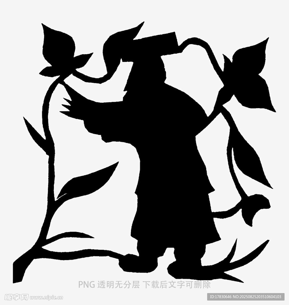 学士服剪影与植物元素
