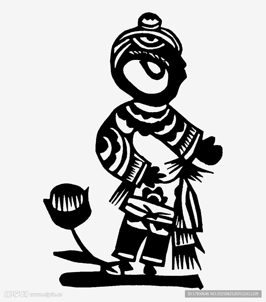 传统服饰人物与莲花图案