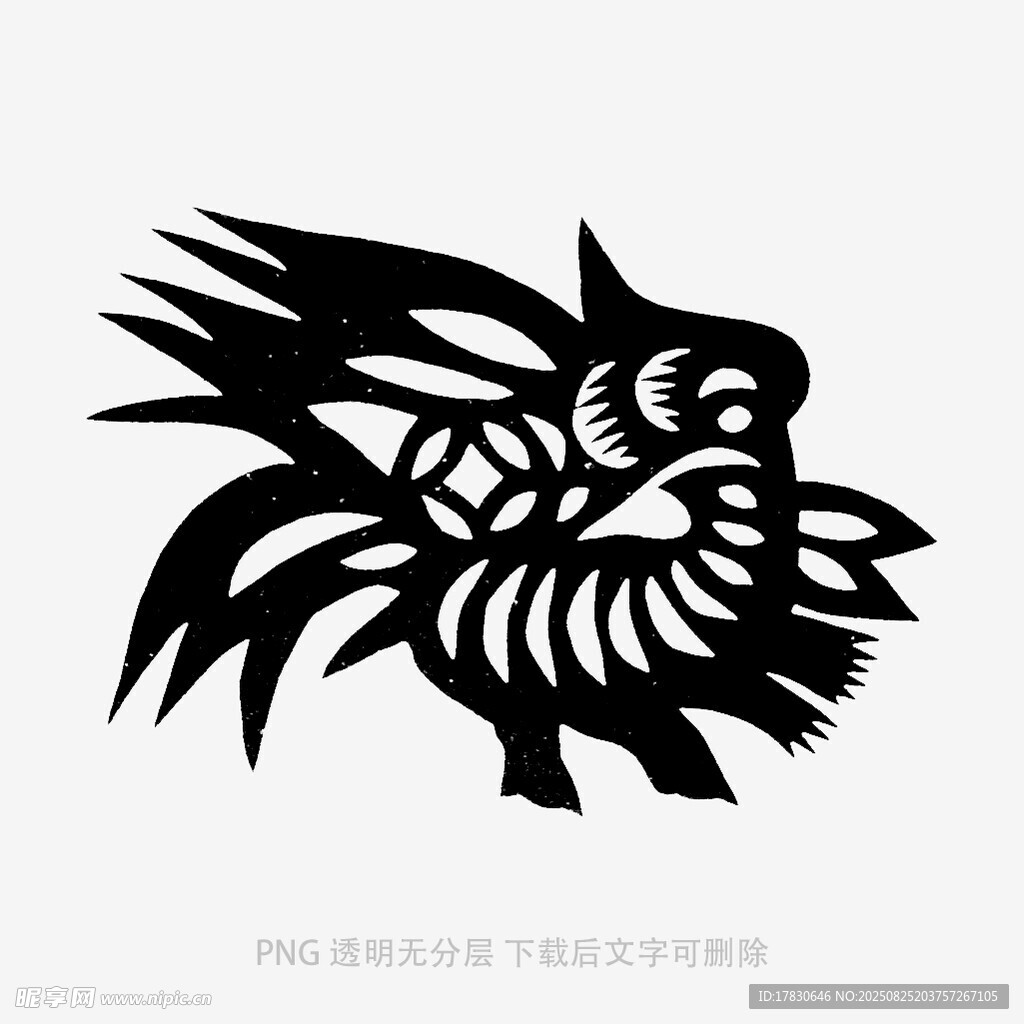 剪纸风格的黑色公鸡图案