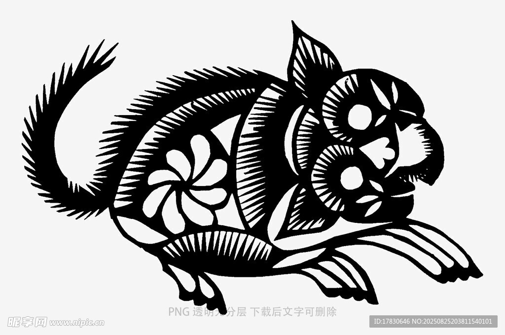 黑白剪纸风格奔跑的猫