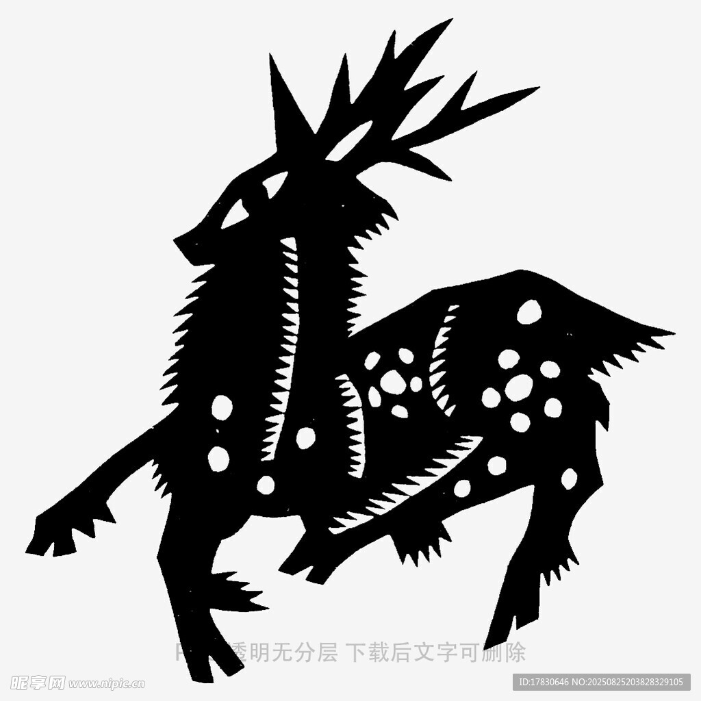 神秘剪纸风奔跑鹿形象