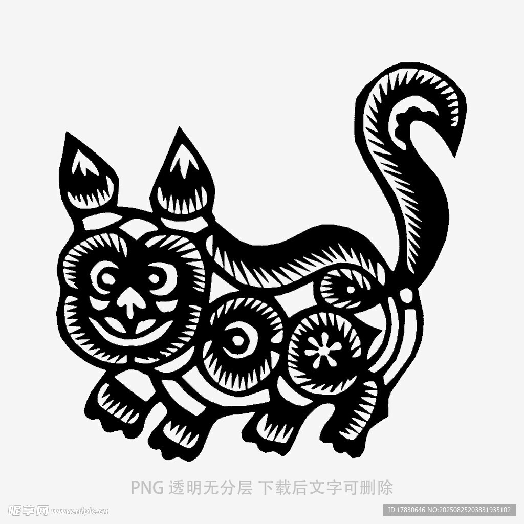 传统剪纸风黑猫图案