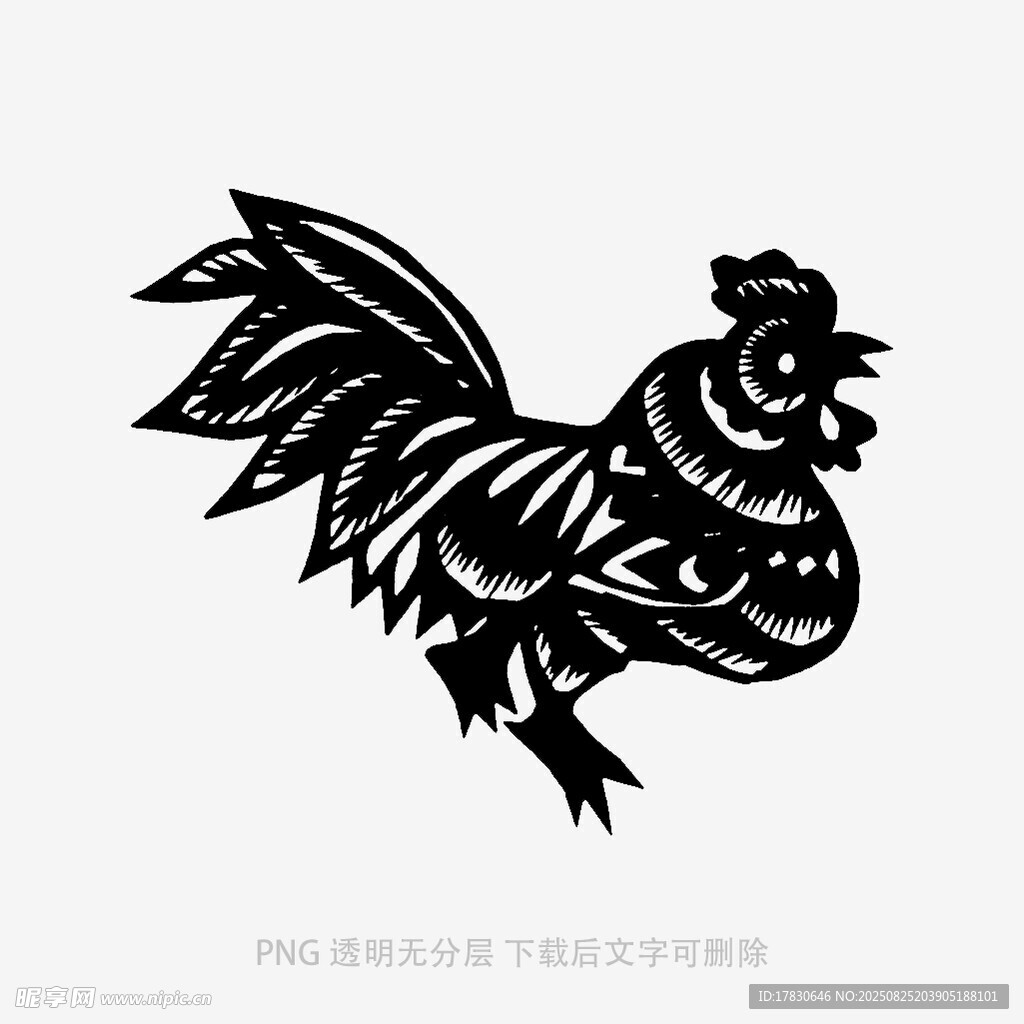 剪纸风格的雄鸡图案