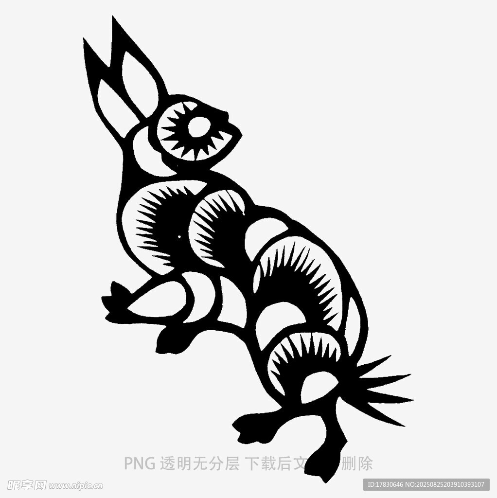 传统剪纸风兔子图案