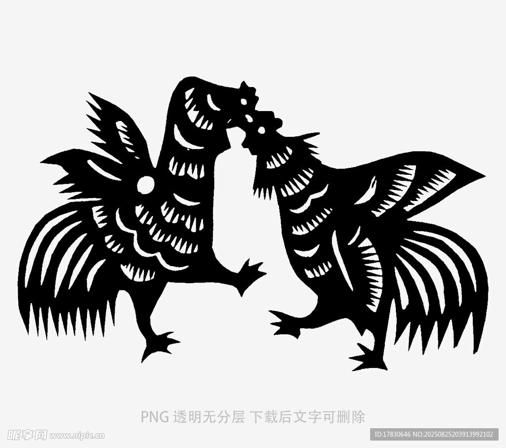 双鸡剪纸图案设计