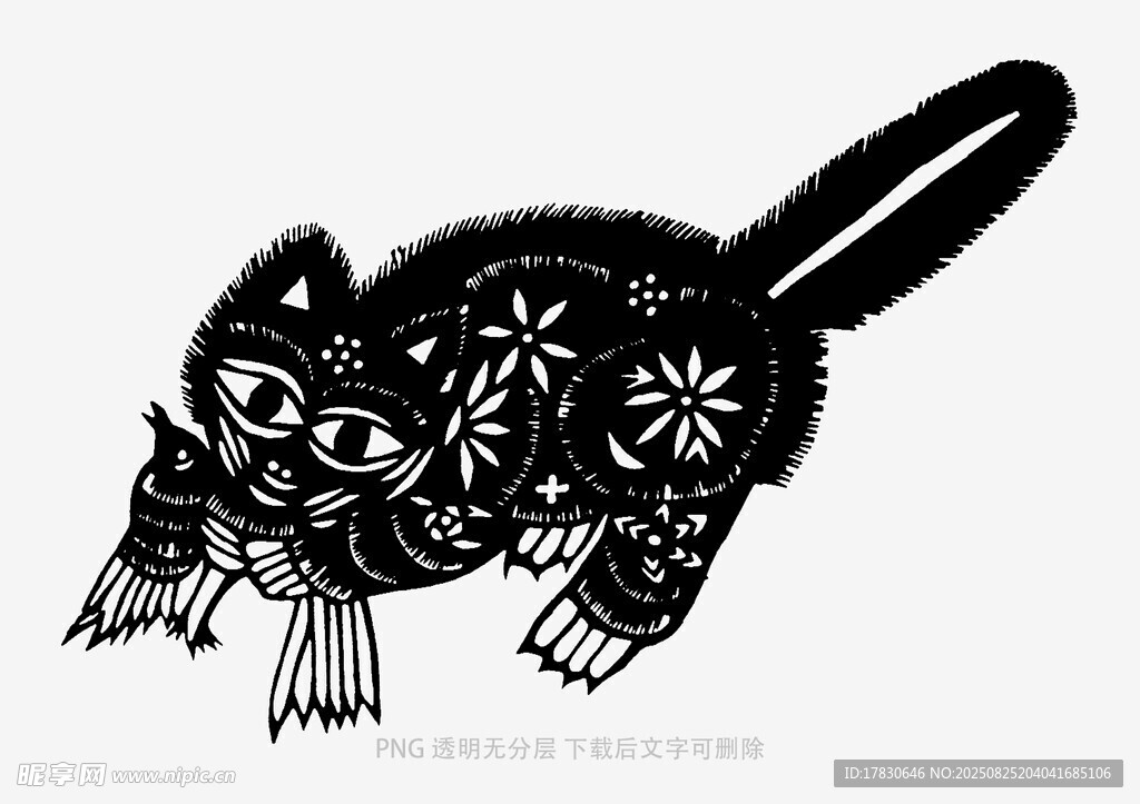 黑猫剪纸图案