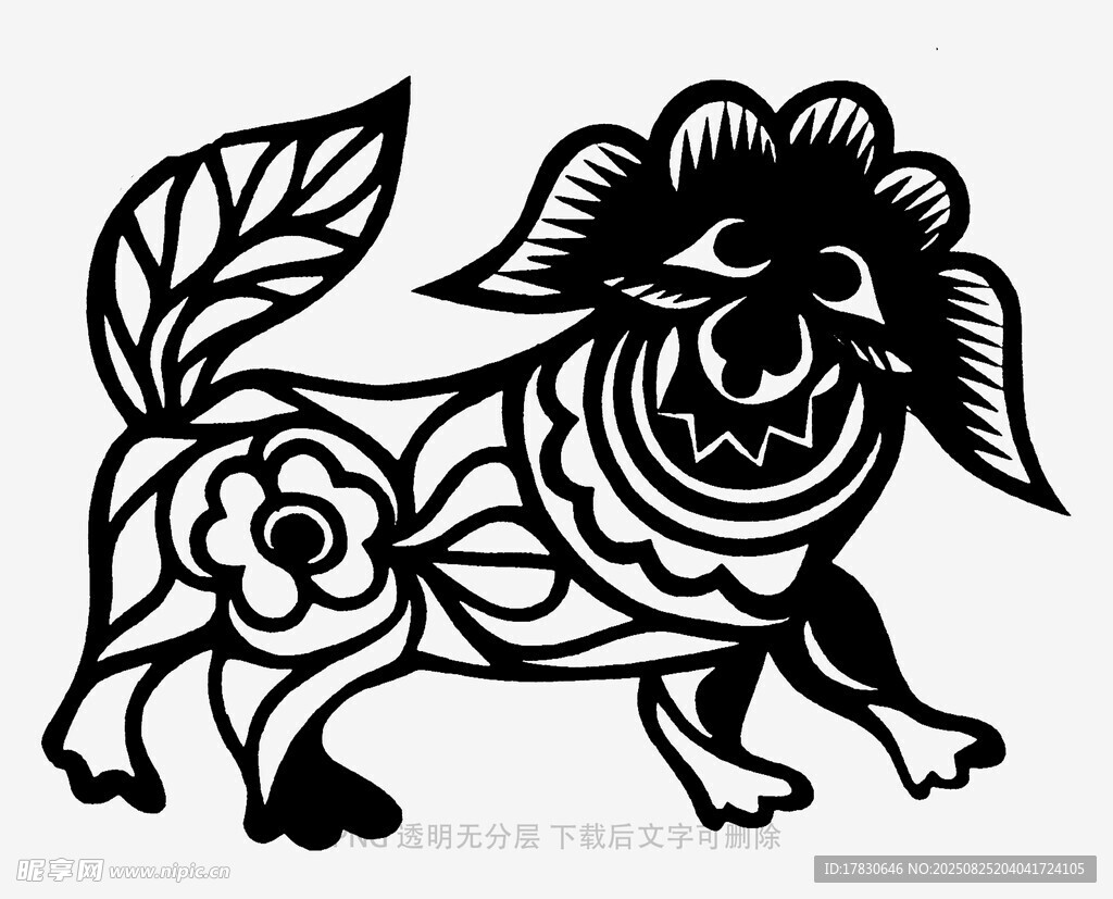 传统剪纸风小狗图案