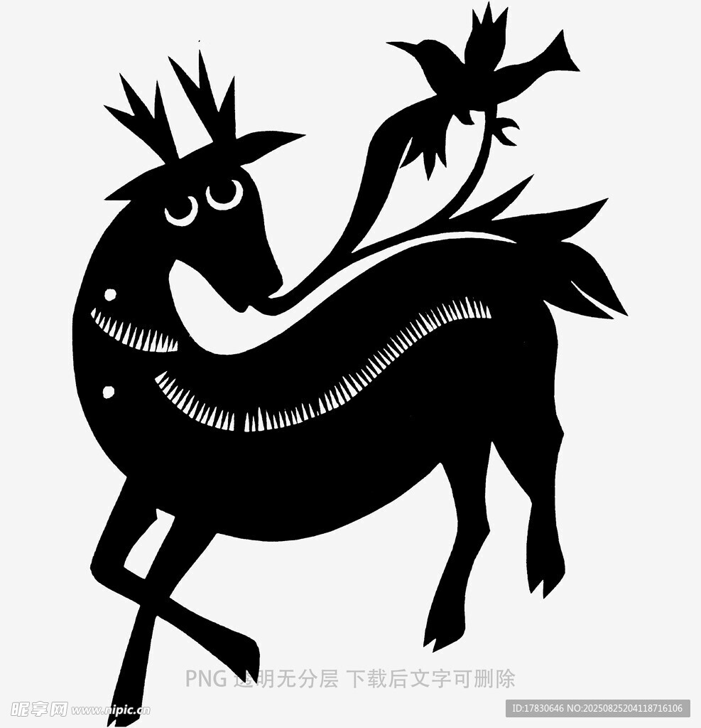 黑白剪影风鹿与飞鸟图案