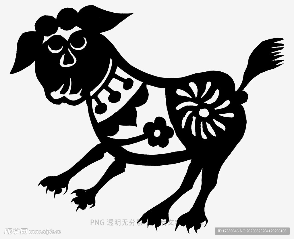 传统剪纸风的可爱小羊