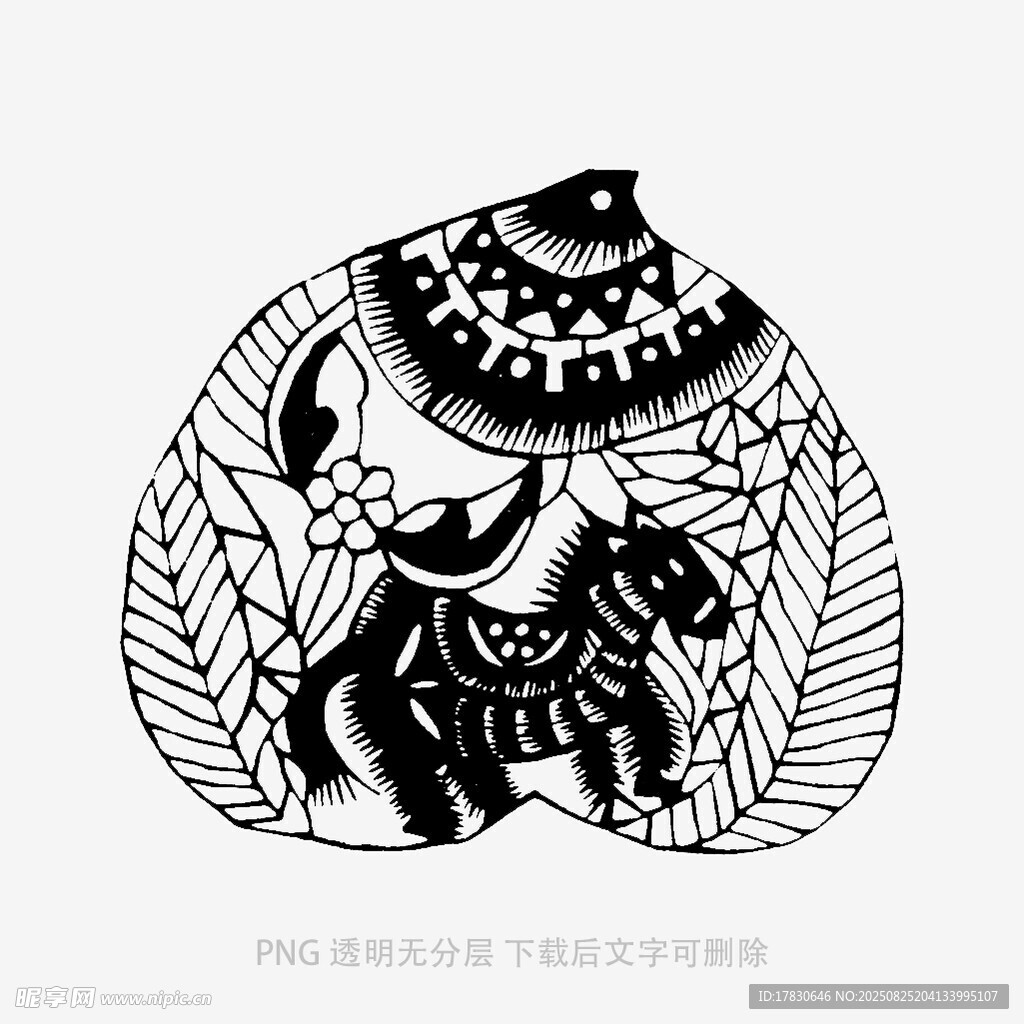 传统剪纸风的动物图案