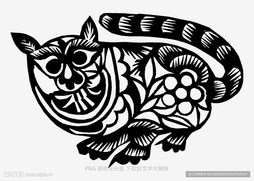 传统剪纸风黑猫图案