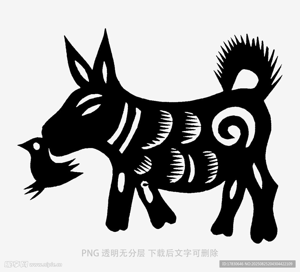 剪纸风黑驴与飞鸟图案