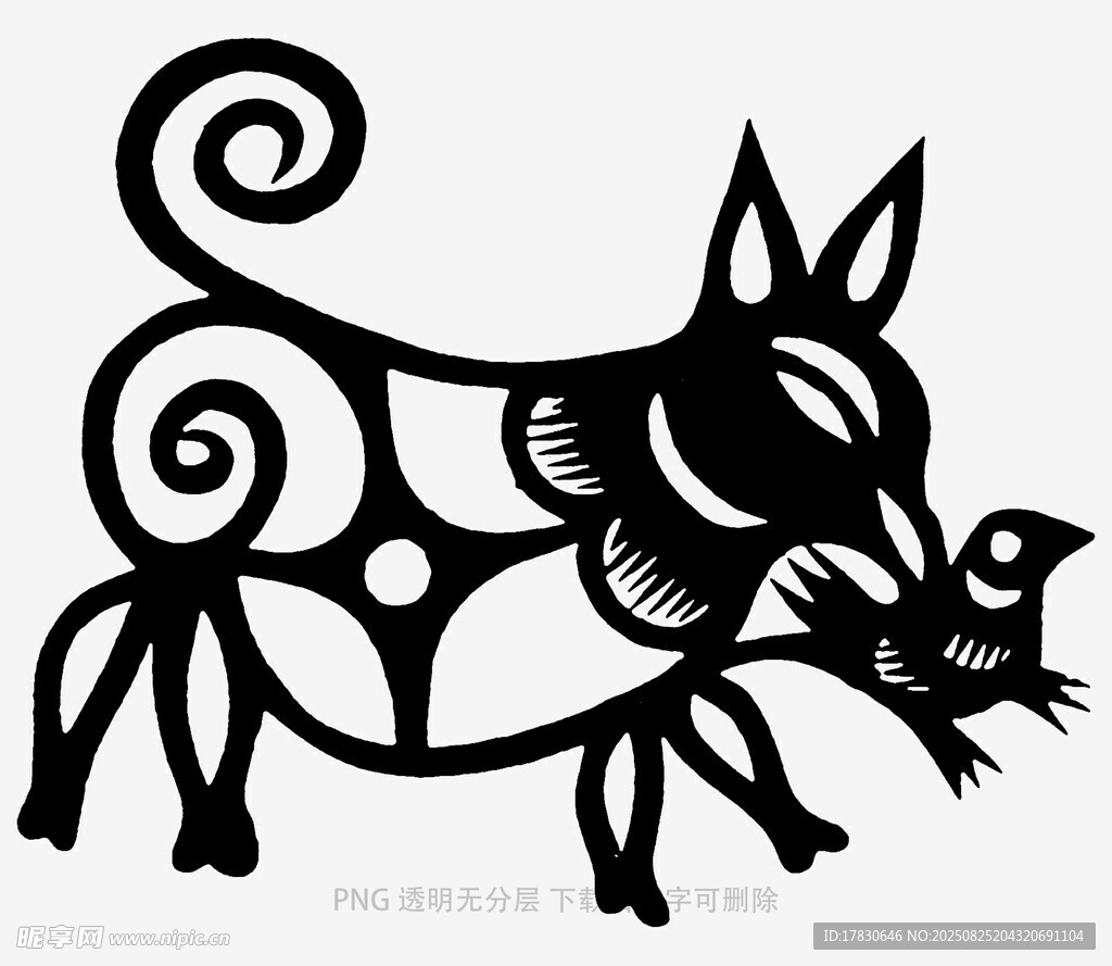 剪纸风狗与鸟图案