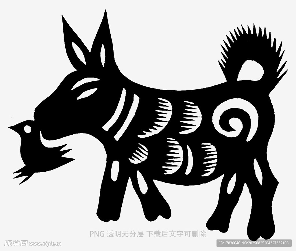 剪纸风驴与鸟图案