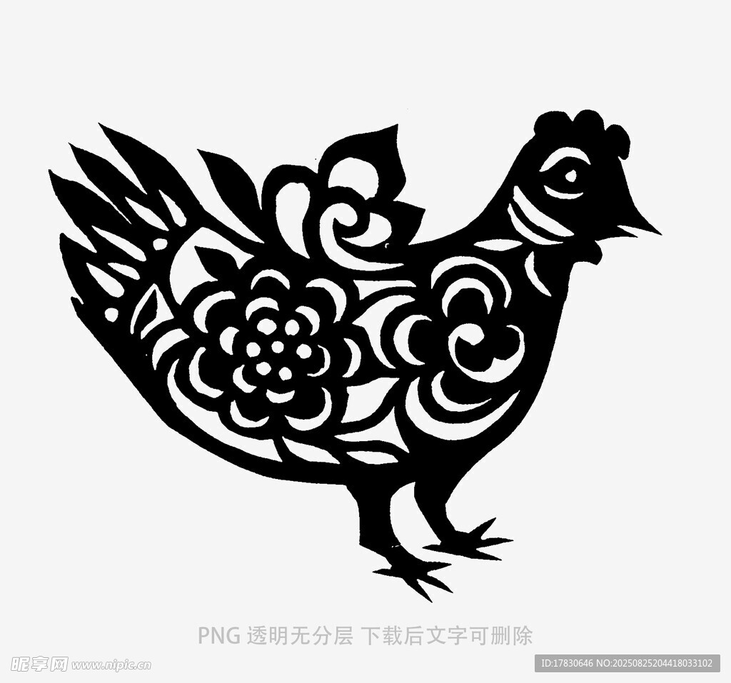 剪纸风花纹装饰母鸡图案