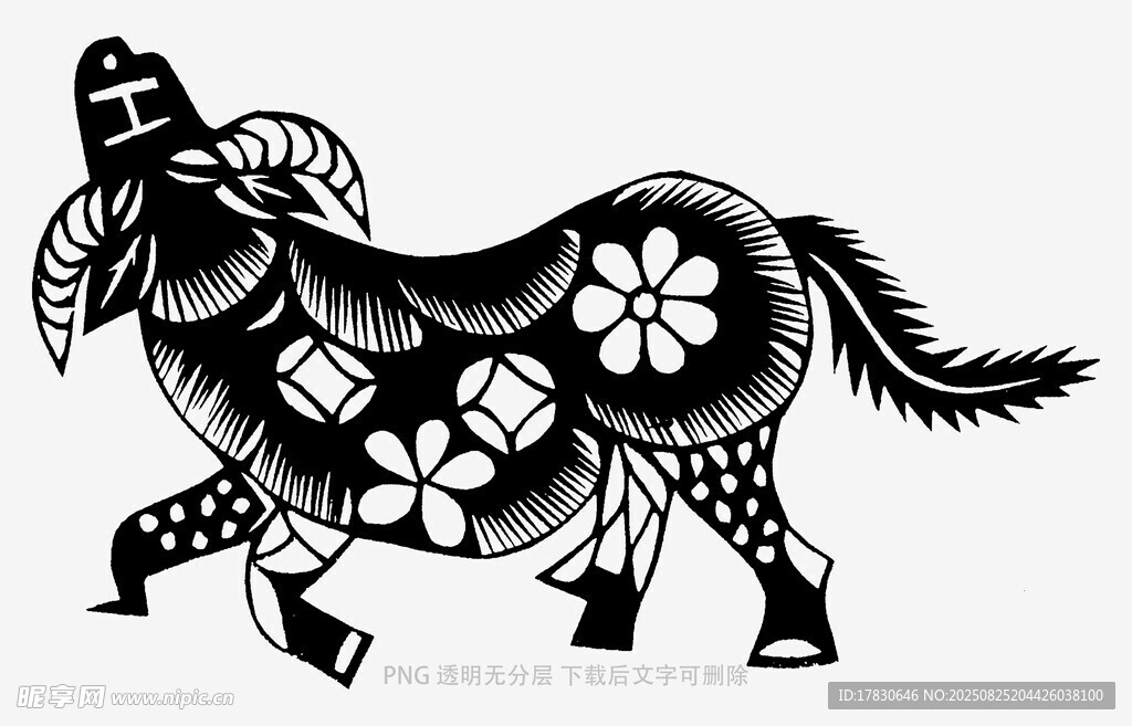 传统剪纸风装饰山羊图案