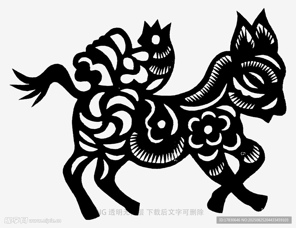 传统剪纸风奔跑小马图案
