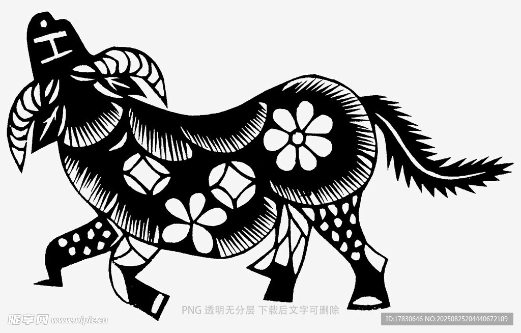 传统剪纸风黑羊图案