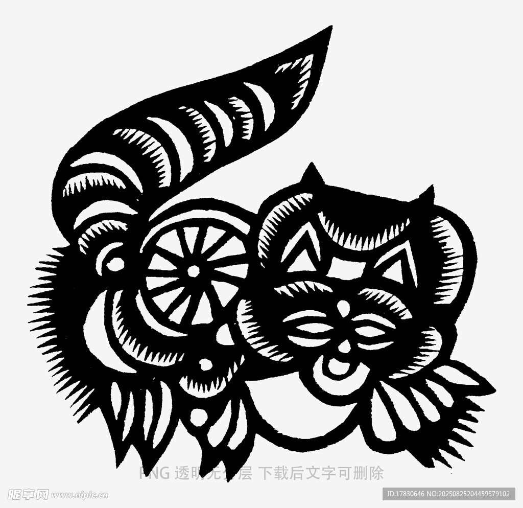 传统剪纸风黑猫图案