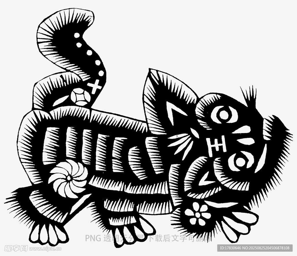 传统剪纸风格的可爱黑猫