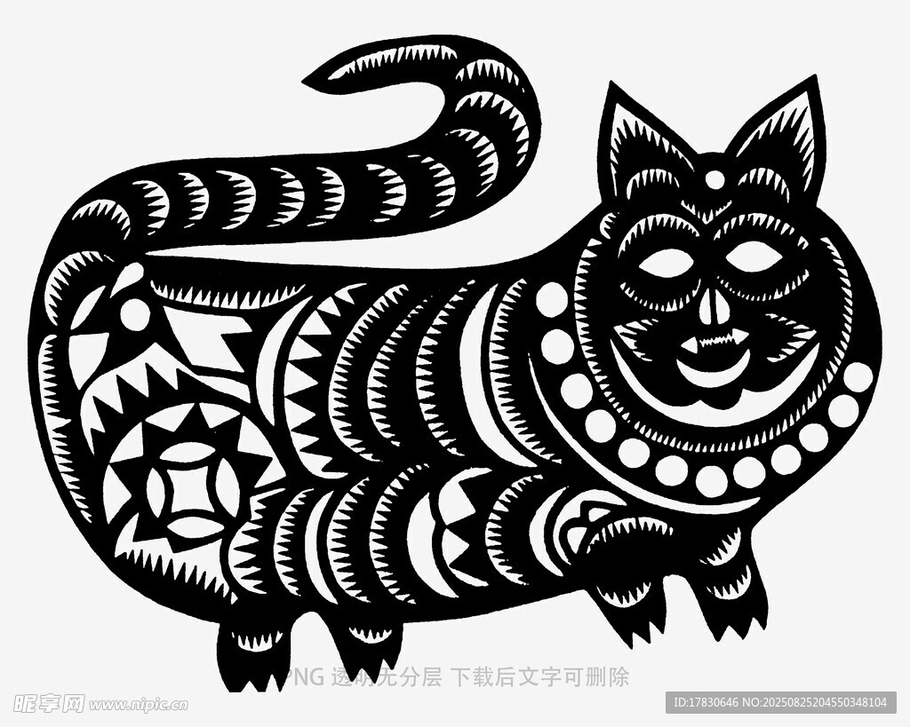黑白花纹猫剪纸图案