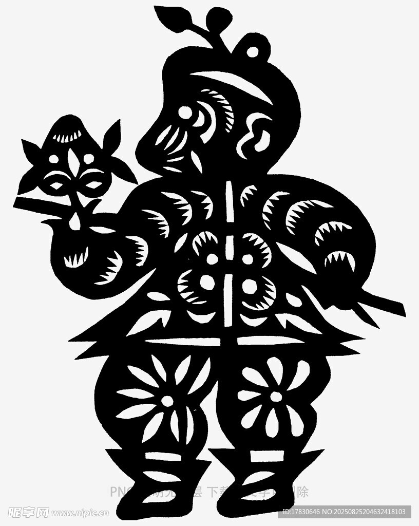 传统剪纸造型的可爱娃娃