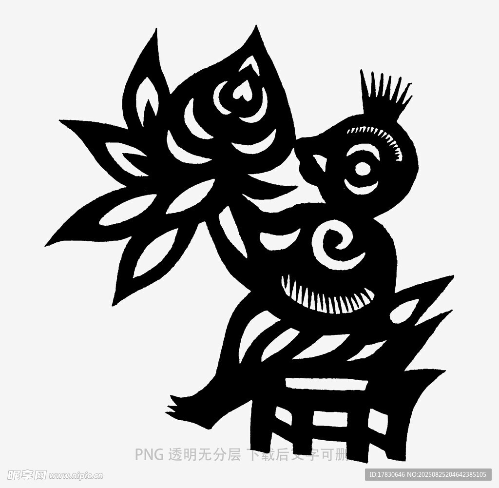 黑白剪纸风猫头鹰图案
