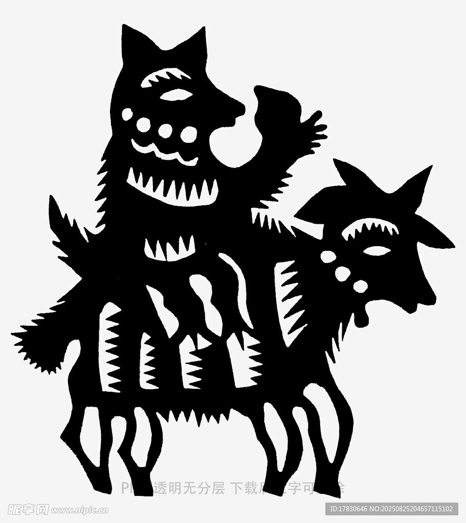 猫骑羊剪纸艺术图案