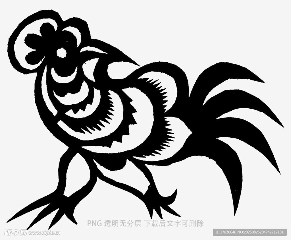 传统剪纸风公鸡图案