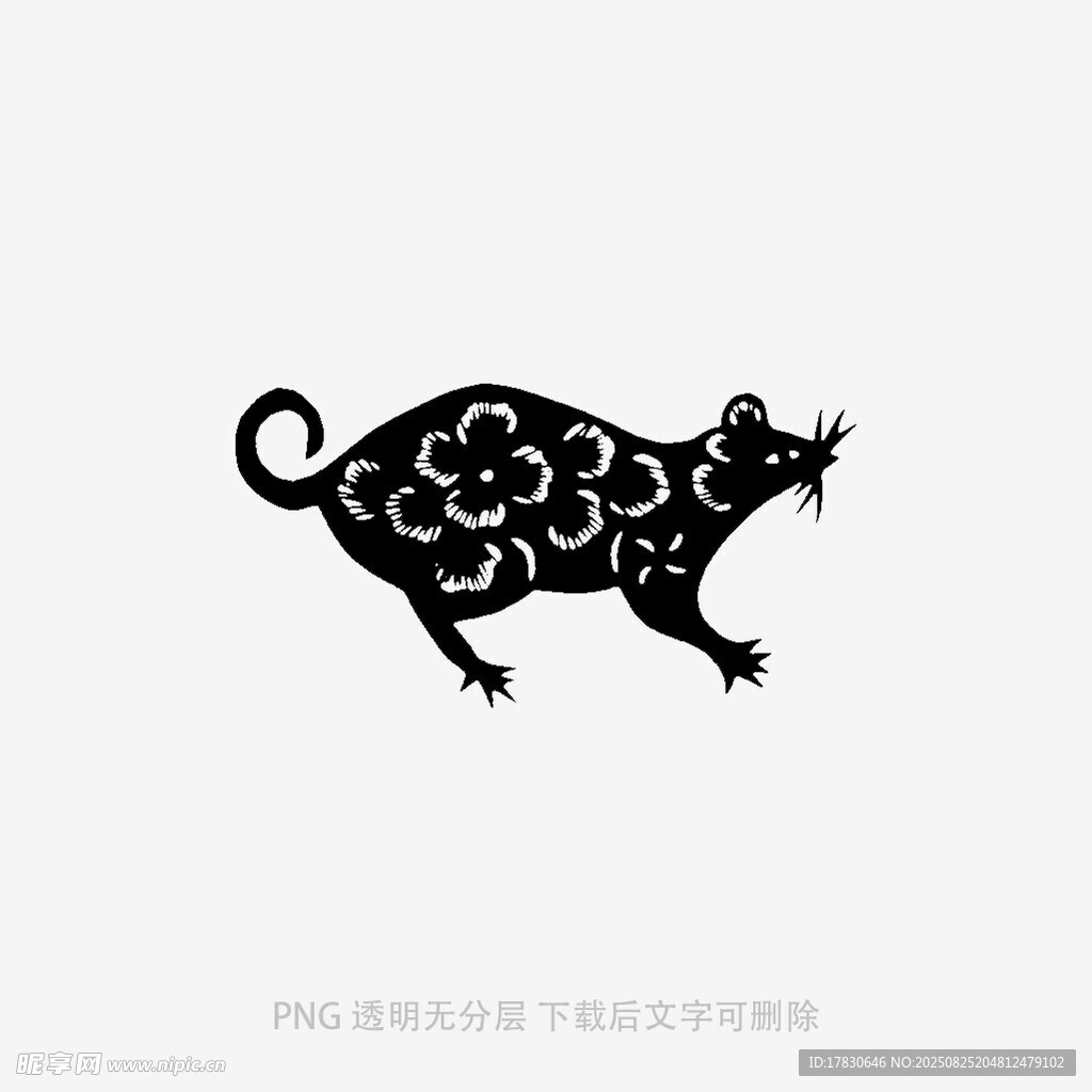 中式剪纸风黑鼠图案