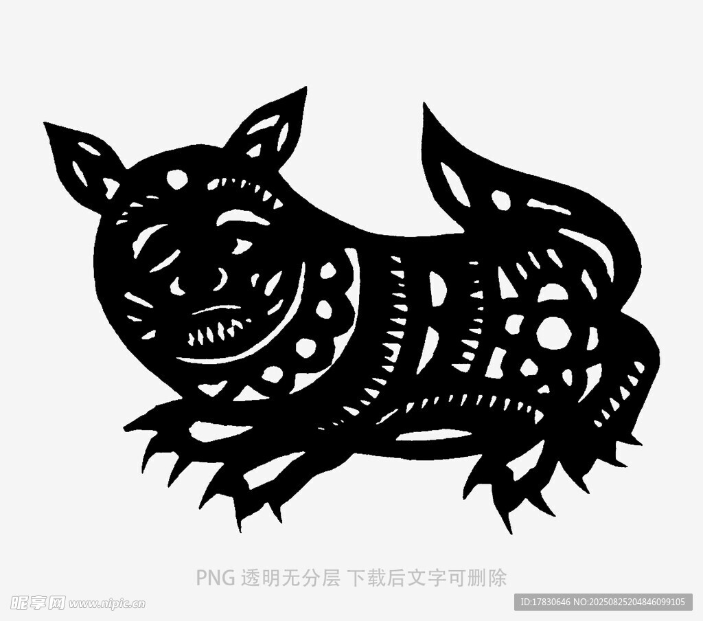 传统剪纸风黑色小猪图案