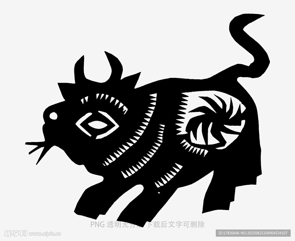 传统剪纸风黑牛图案