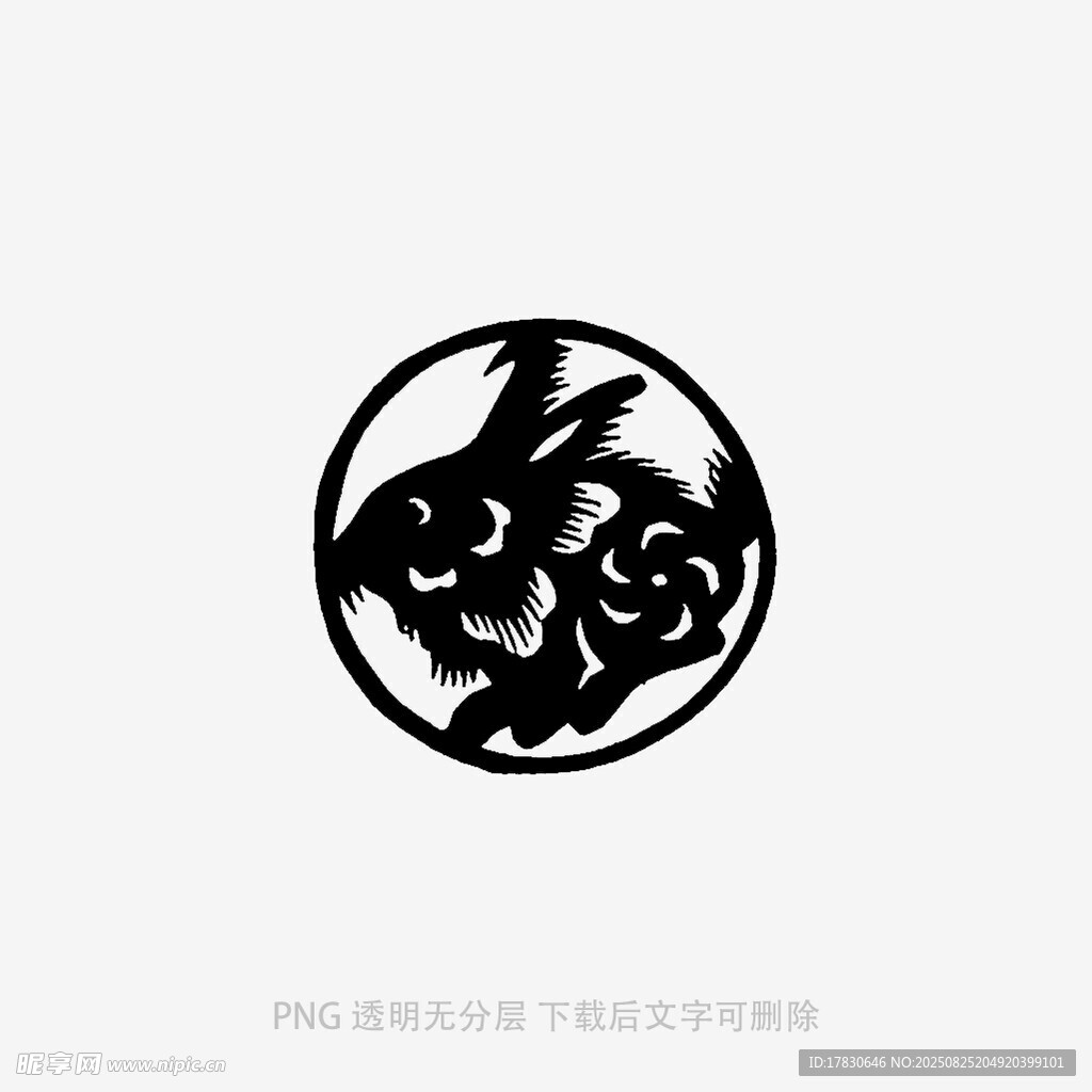 圆形玉兔剪纸图案