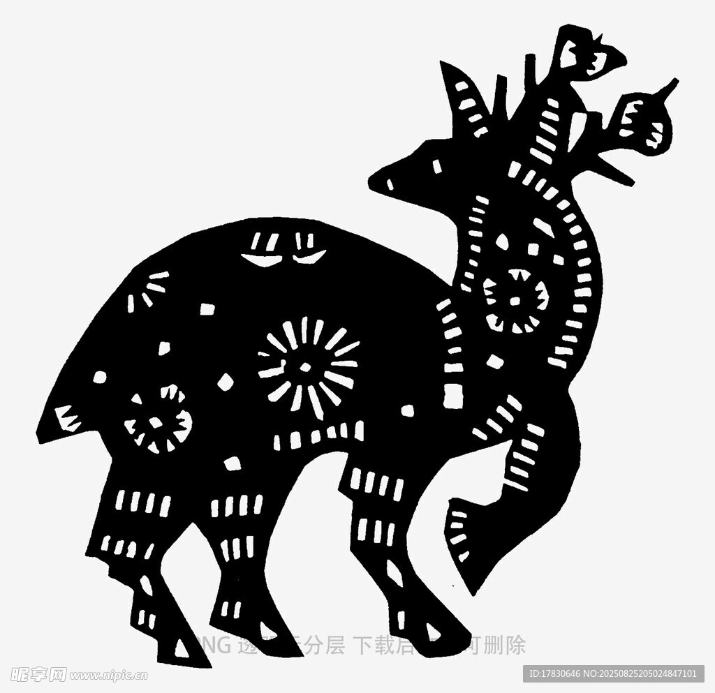 剪纸风梅花鹿图案设计