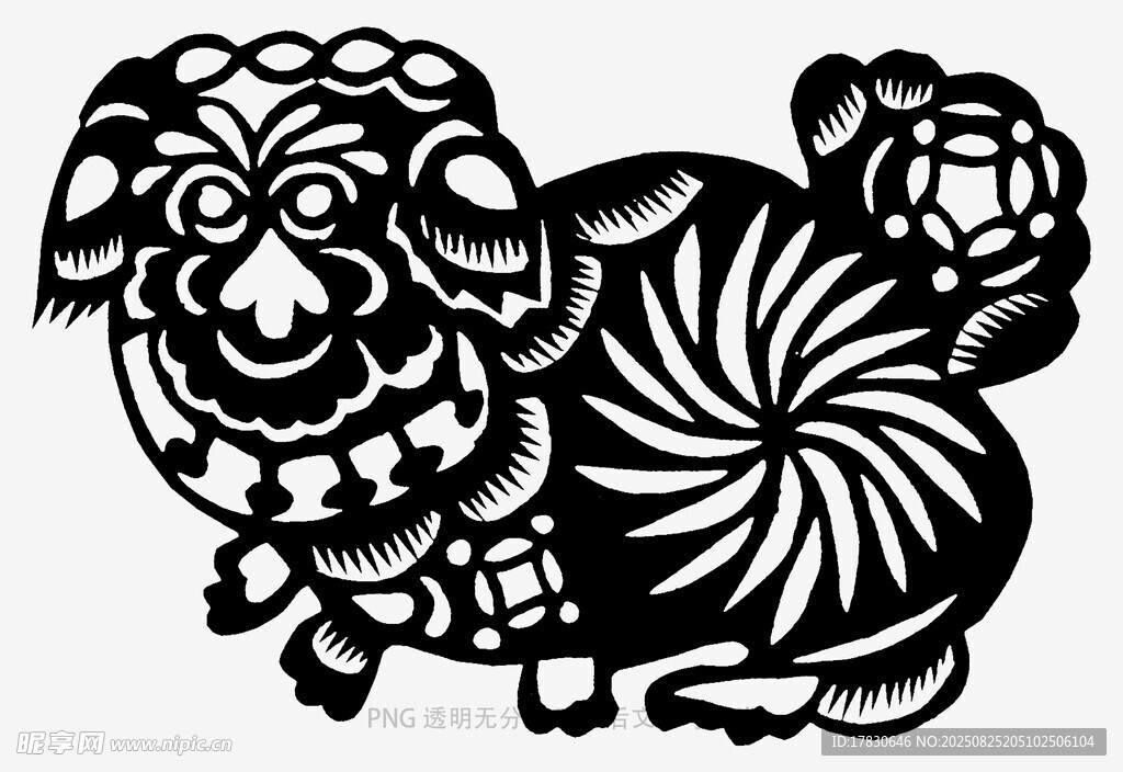 传统剪纸风的可爱小狗