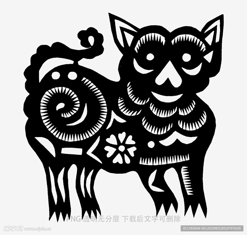 传统剪纸风格的可爱小猪