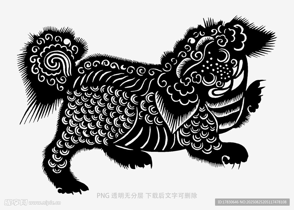 传统剪纸风黑狮子图案
