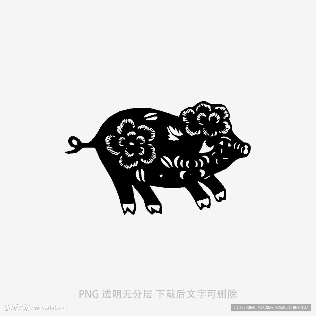 剪纸风格黑猪图案设计