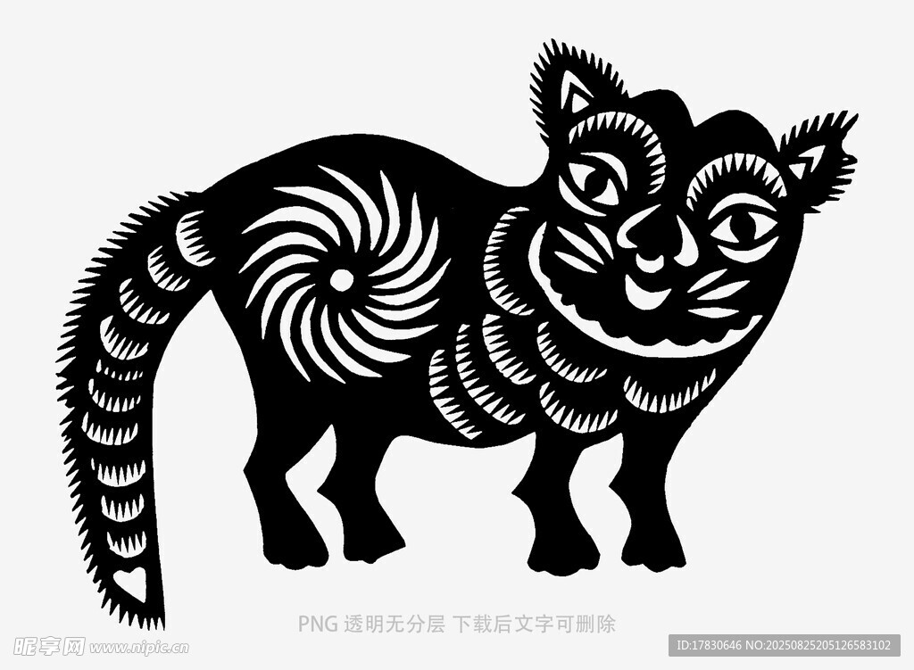 黑白花纹猫剪纸艺术作品