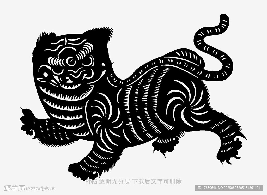传统黑纹萌态老虎图案