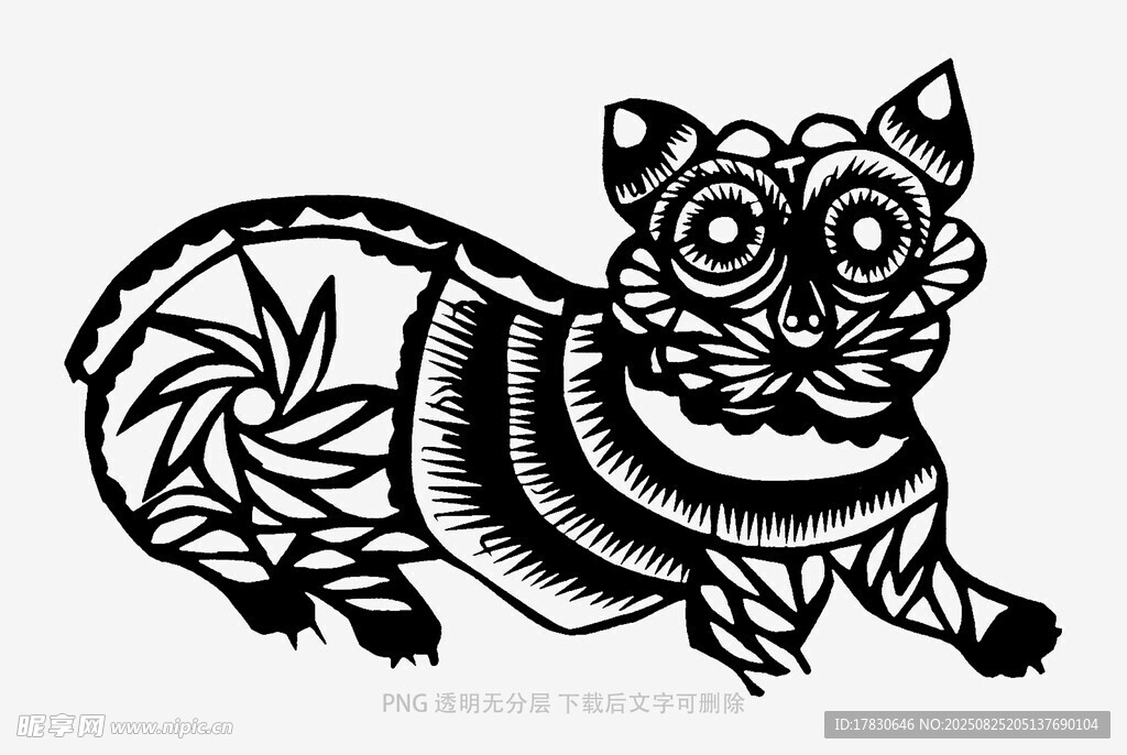 黑白花纹猫咪剪纸图案