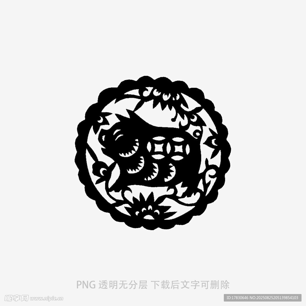 圆形剪纸风福字图案
