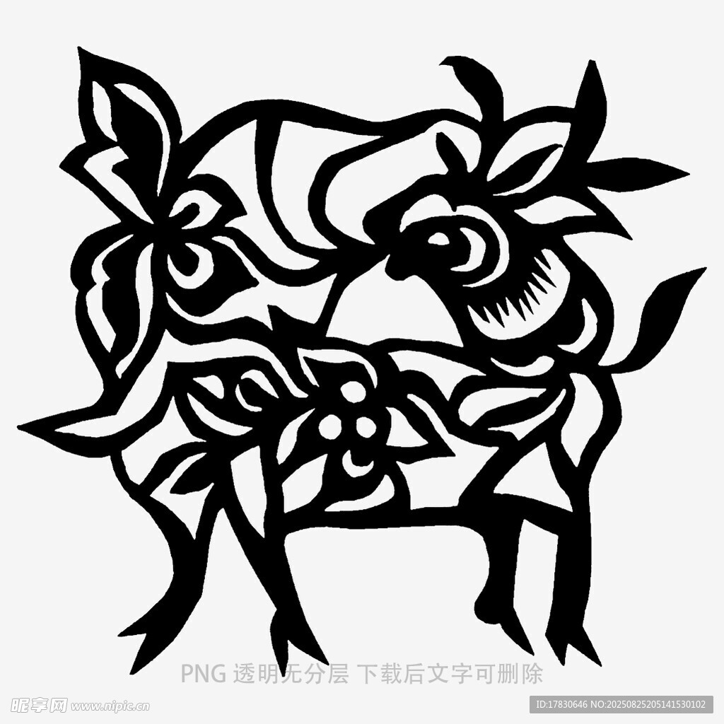 剪纸风格的抽象动物图案