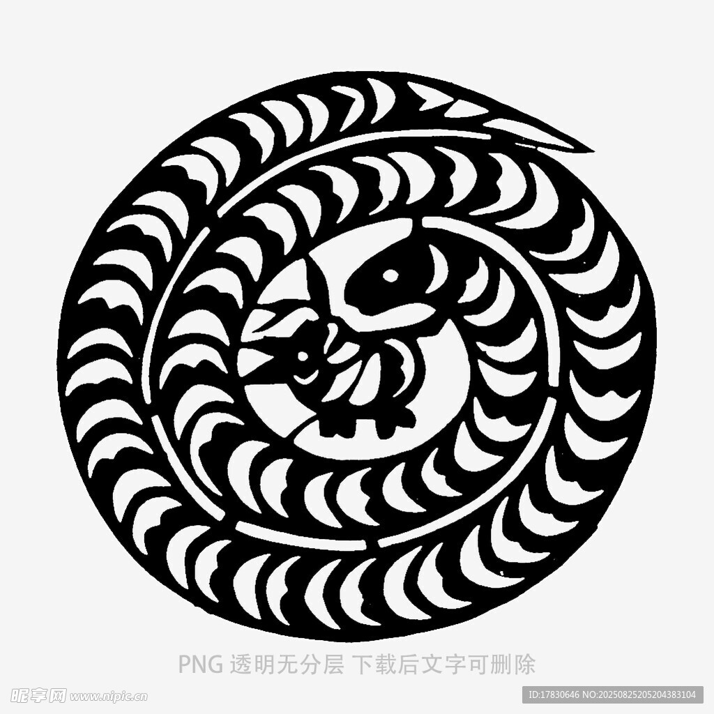 圆形盘绕蛇形剪纸图案