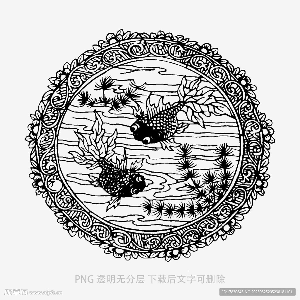 中式花鸟圆形传统纹样