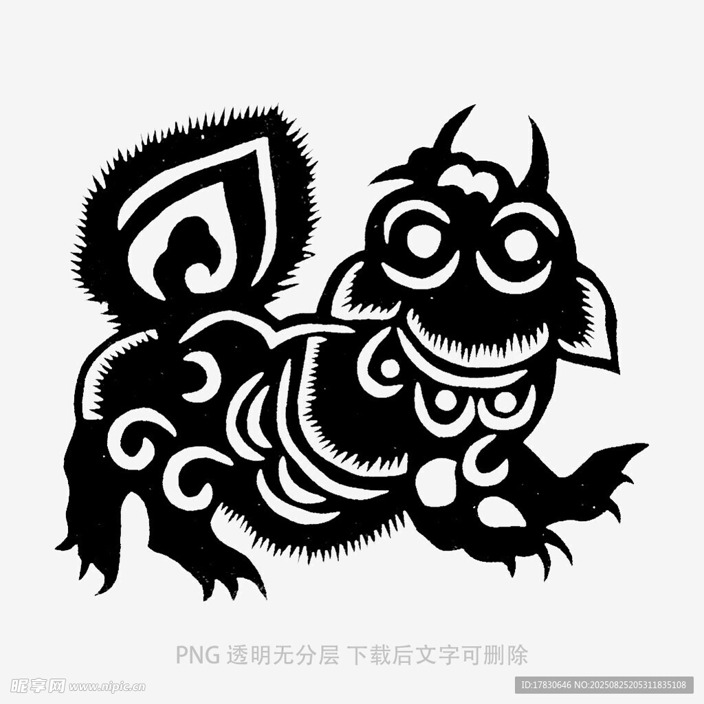 传统剪纸风的神秘瑞兽图案