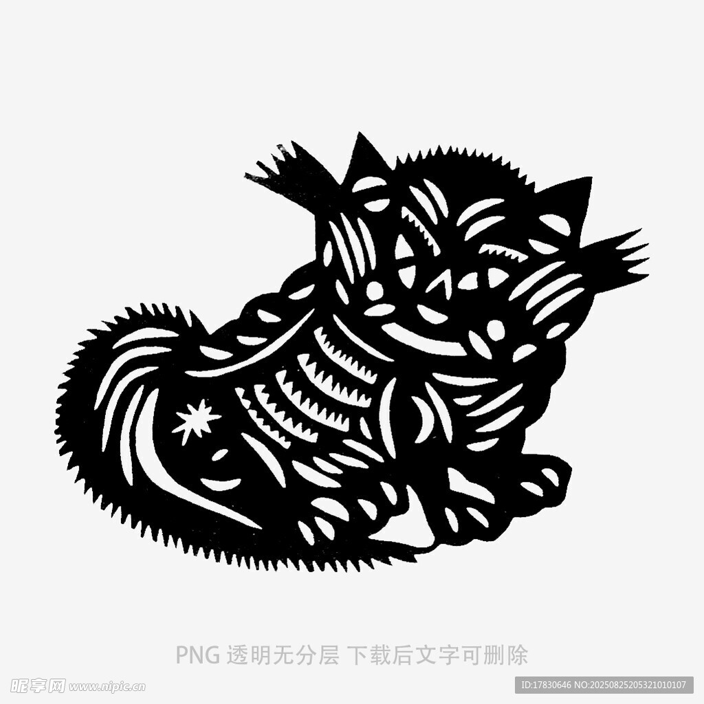 黑白剪纸风猫咪图案