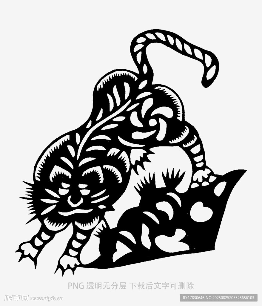 传统剪纸风格的灵动黑虎